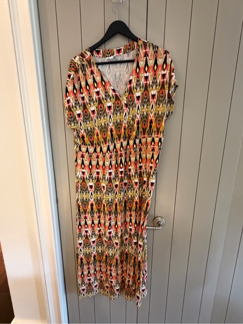 J. Jill Coral, Olive & Black Geometric V-Neck Maxi Dress